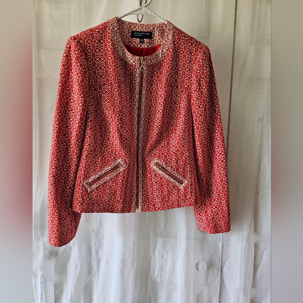Jones New York Orange and White Zipper Jacket Sz 12